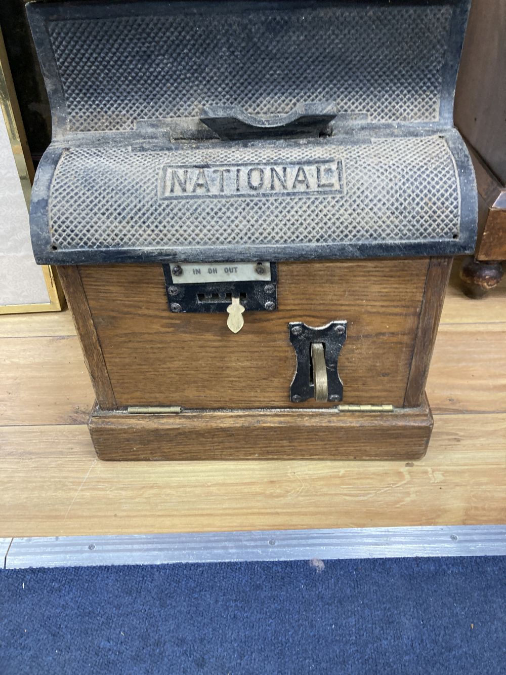 An early 20th century National Time Recording clock, width 33cm depth 28cm height 97cm